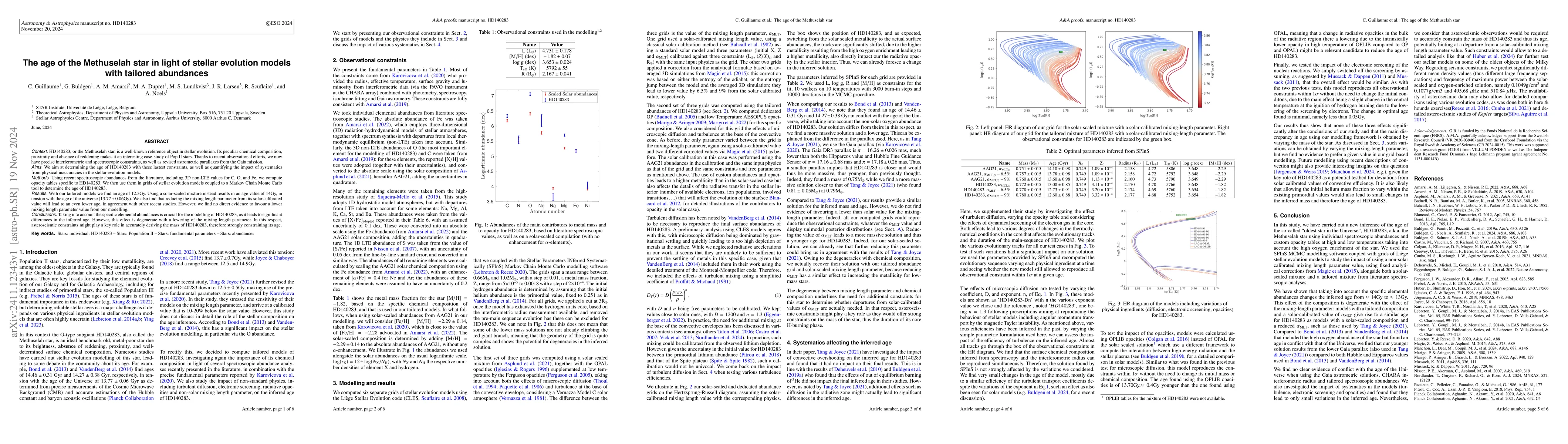 Thumbnail for The age of the Methuselah star in light of stellar evolution models with
  tailored abundances