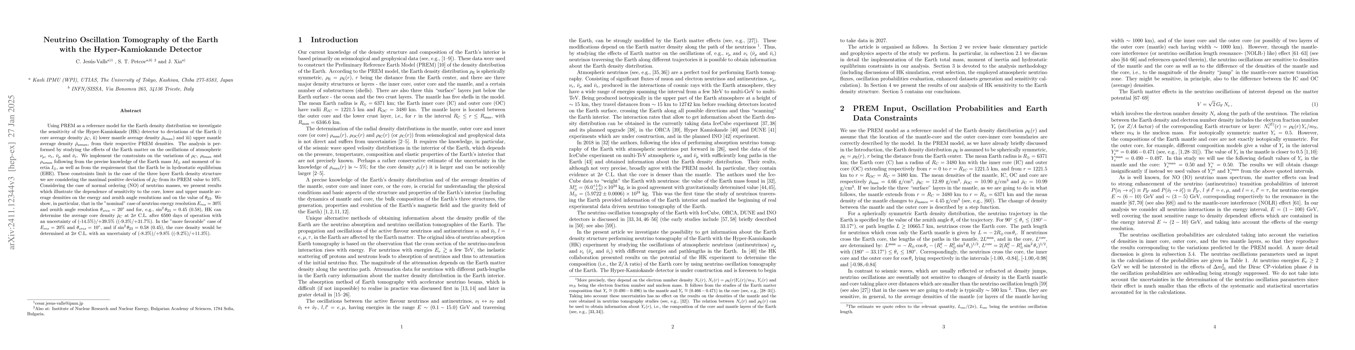 Thumbnail for Neutrino Oscillation Tomography of the Earth with the Hyper-Kamiokande
  Detector