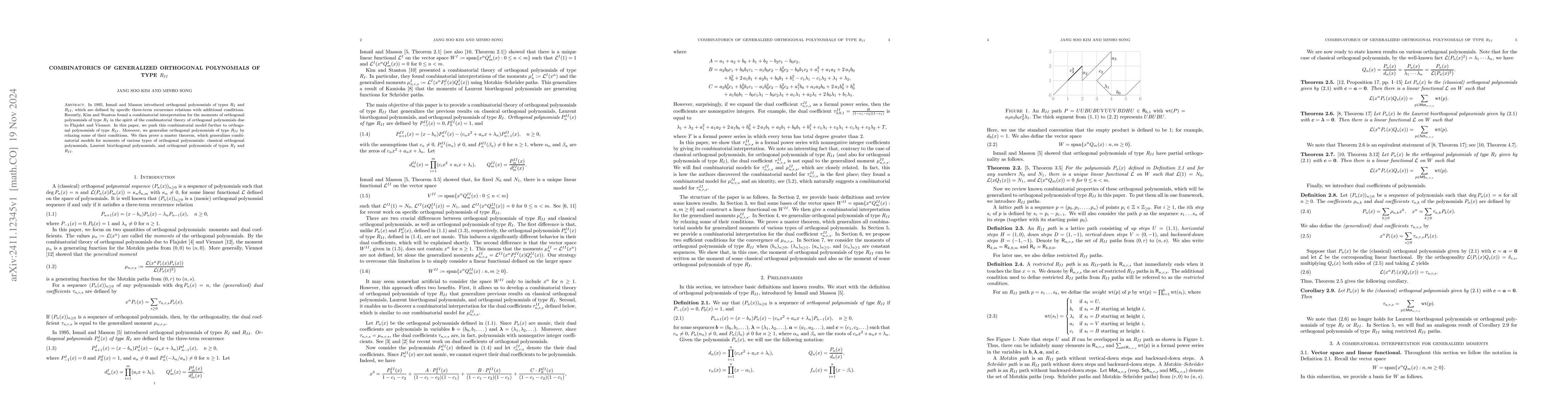 Thumbnail for Combinatorics of generalized orthogonal polynomials of type $R_{II}$