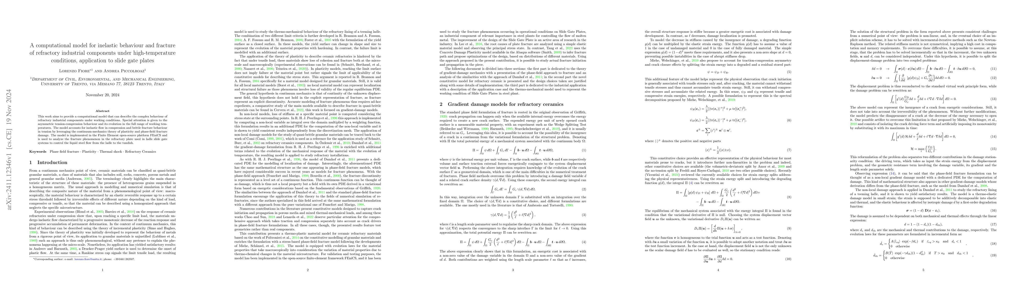 Thumbnail for A computational model for inelastic behaviour and fracture of refractory
  industrial components under high-temperature conditions, application to slide
  gate plates