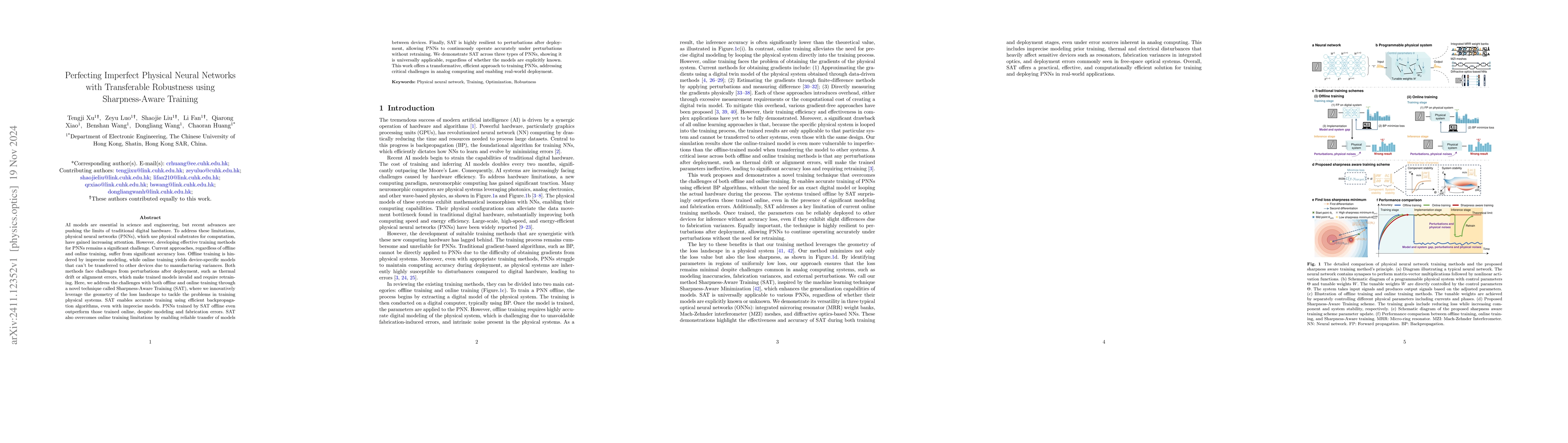 Thumbnail for Perfecting Imperfect Physical Neural Networks with Transferable
  Robustness using Sharpness-Aware Training