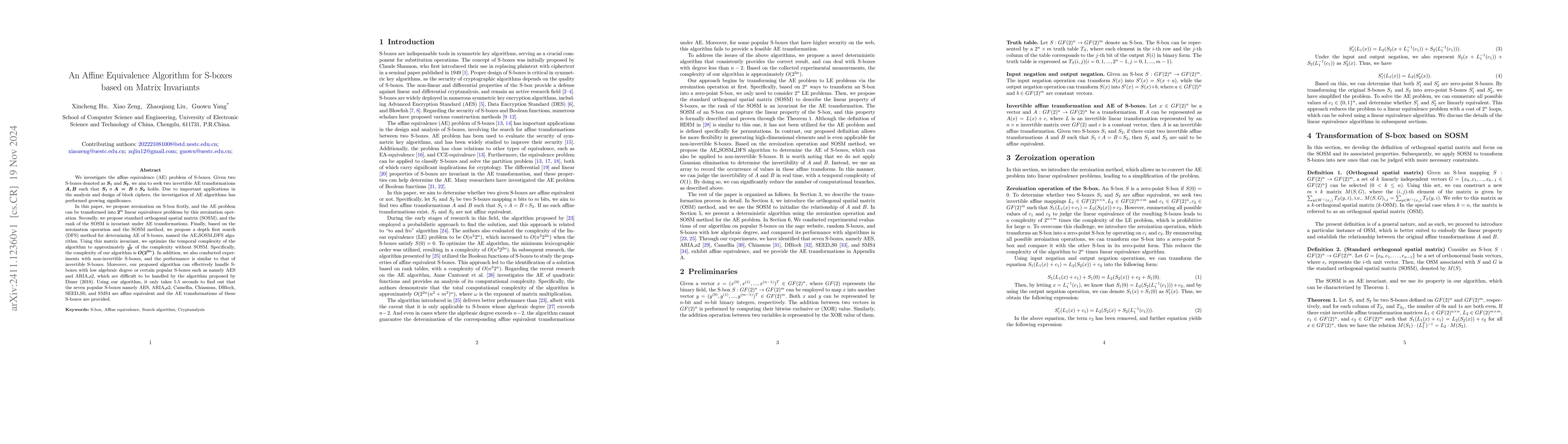 Thumbnail for An Affine Equivalence Algorithm for S-boxes based on Matrix Invariants