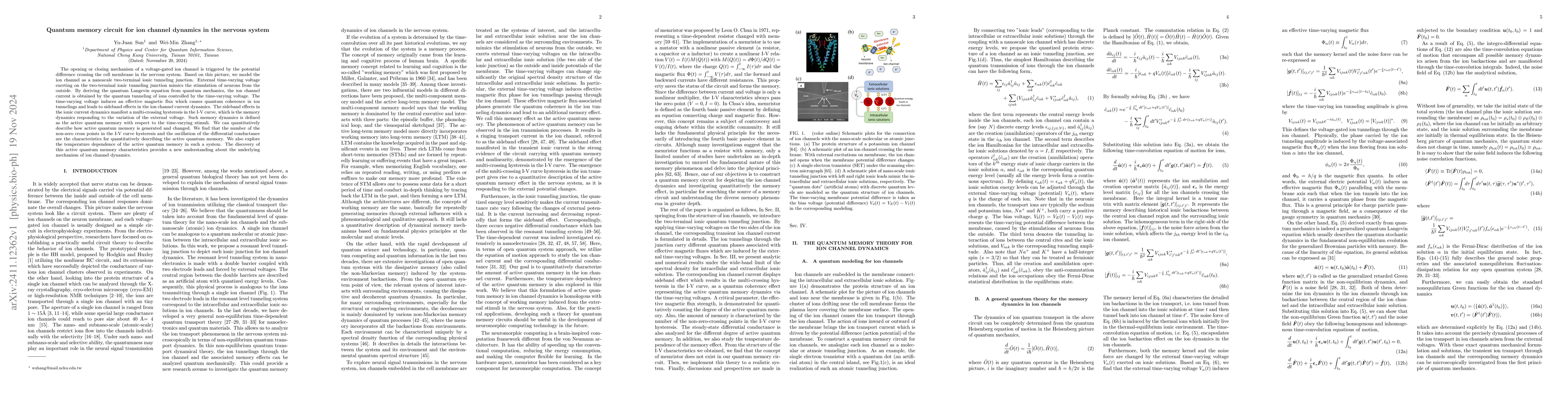 Thumbnail for Quantum memory circuit for ion channel dynamics in the nervous system
