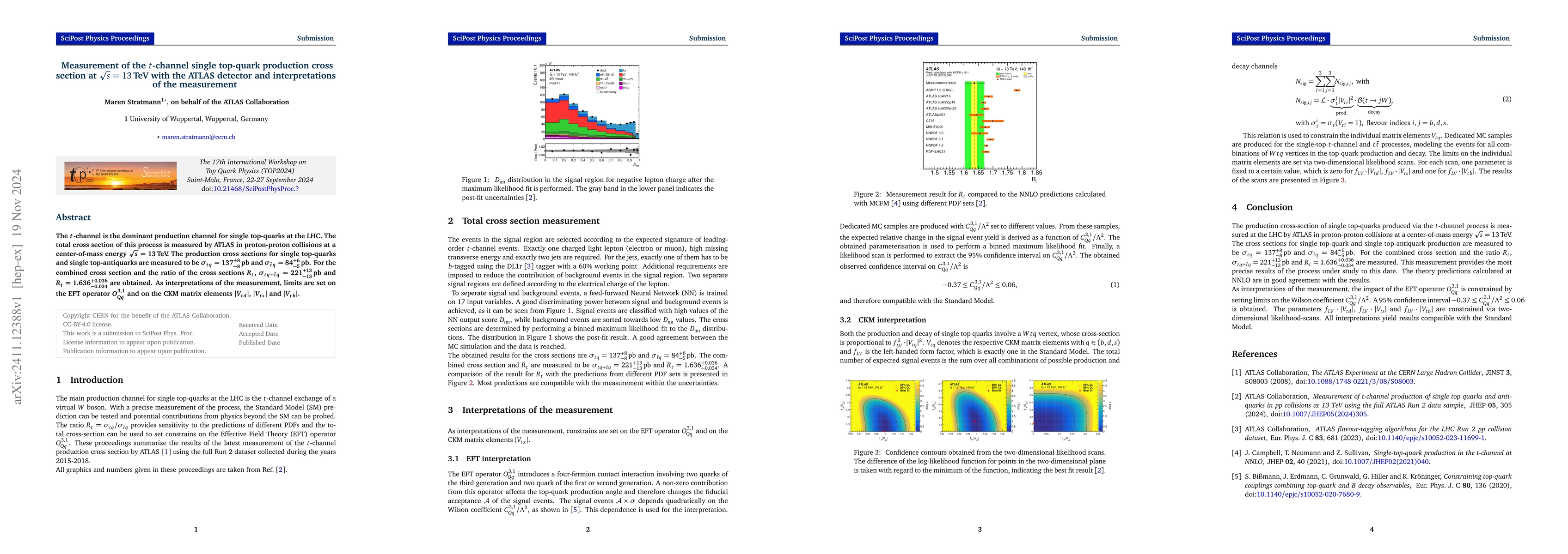 Thumbnail for Measurement of the $t$-channel single top-quark production cross section
  at $\sqrt{s}=13$ TeV with the ATLAS detector and interpretations of the
  measurement