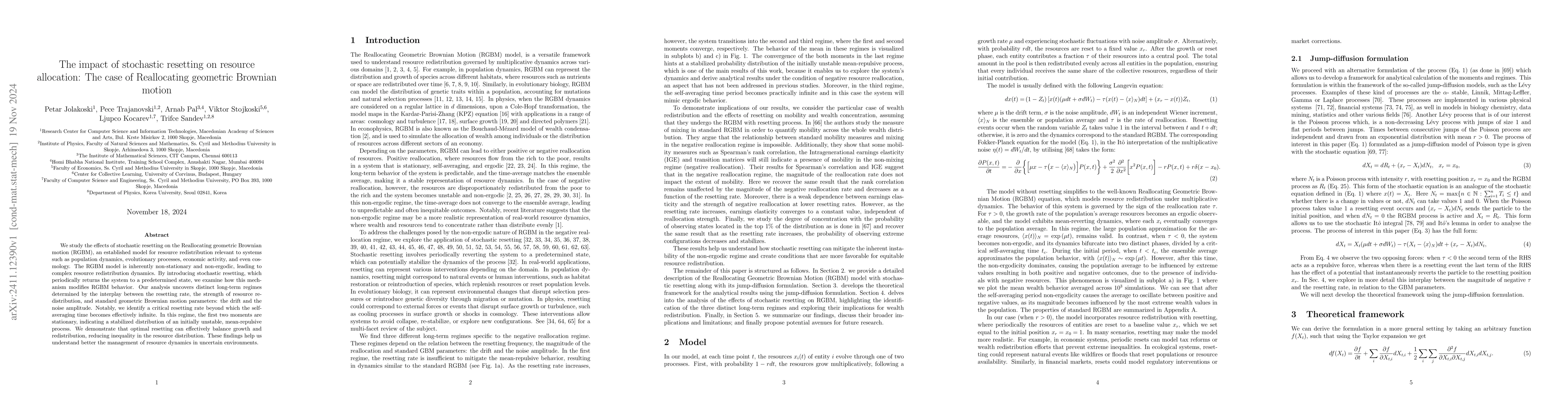 Thumbnail for The impact of stochastic resetting on resource allocation: The case of
  Reallocating geometric Brownian motion