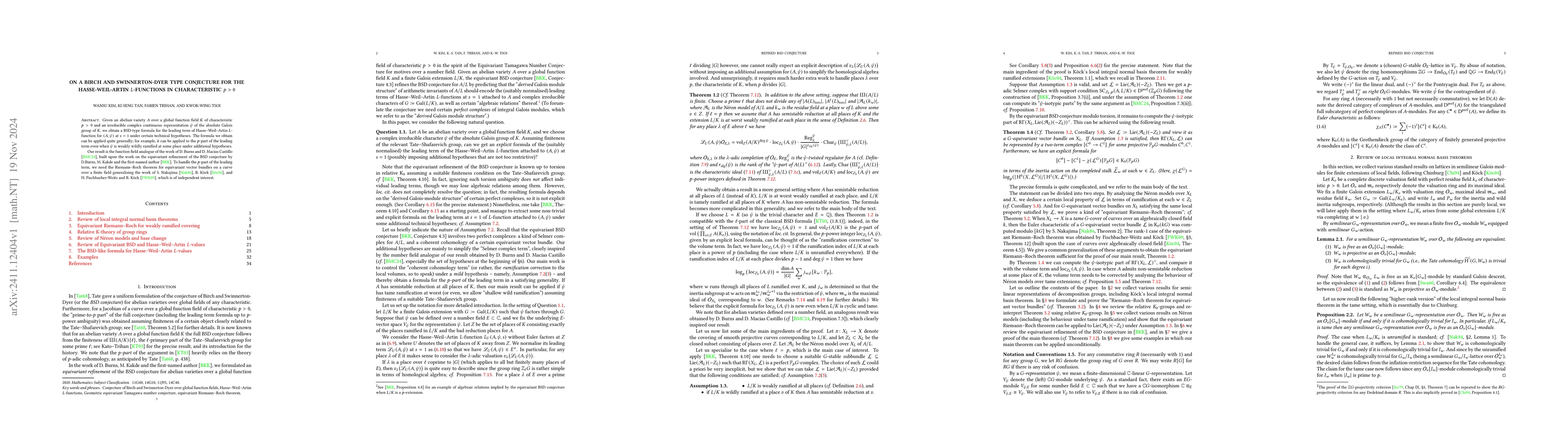 Thumbnail for On a Birch and Swinnerton-Dyer type conjecture for the Hasse-Weil-Artin
  $L$-functions in characteristic $p>0$