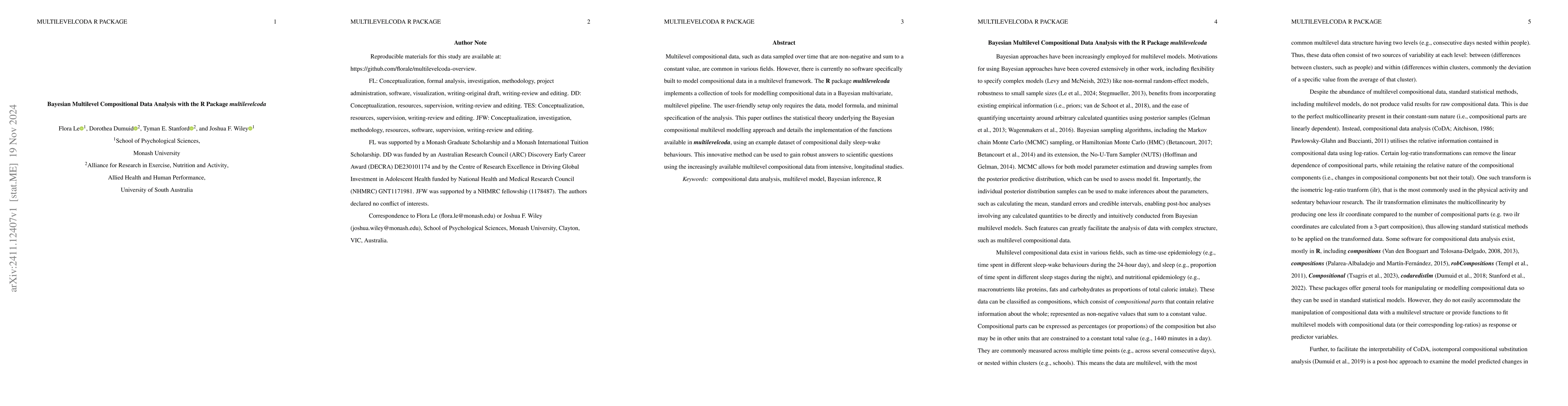 Thumbnail for Bayesian multilevel compositional data analysis with the R package
  multilevelcoda