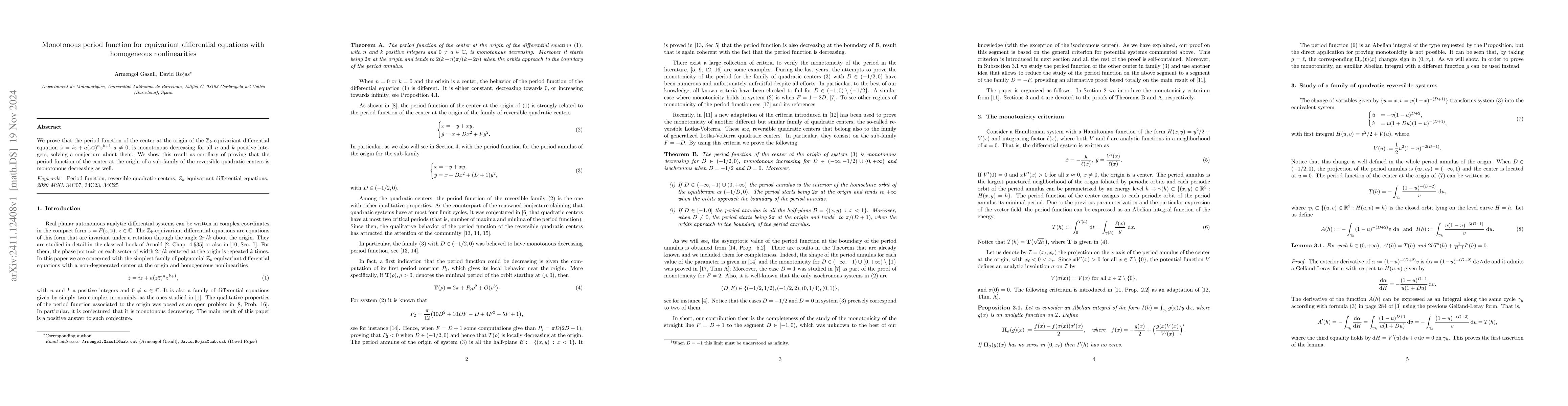 Thumbnail for Monotonous period function for equivariant differential equations with
  homogeneous nonlinearities