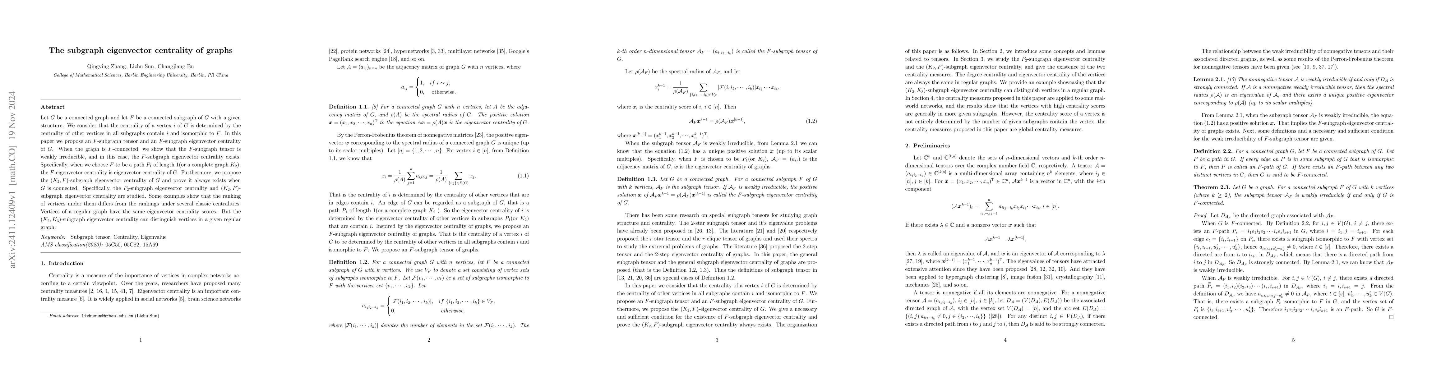 Thumbnail for The subgraph eigenvector centrality of graphs