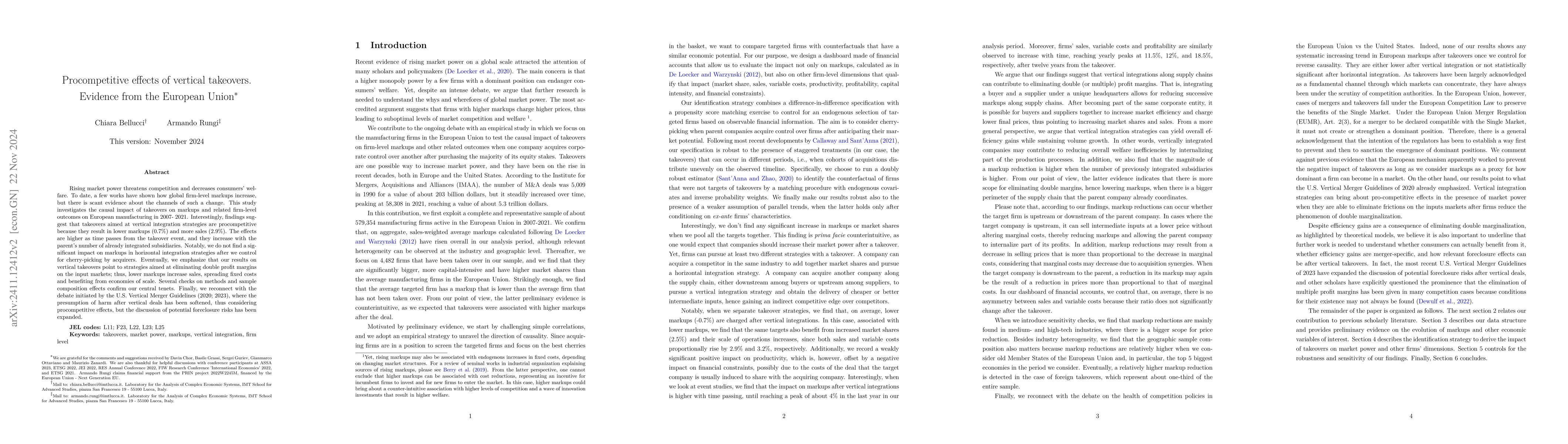 Thumbnail for Procompetitive effects of vertical takeovers. Evidence from the European
  Union