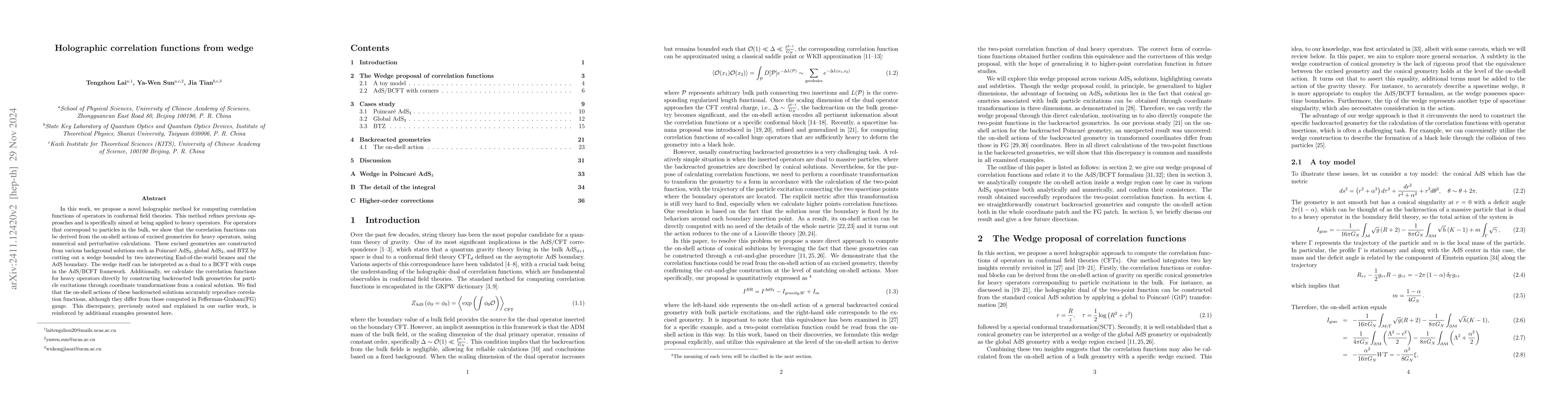 Thumbnail for Holographic correlation functions from wedge