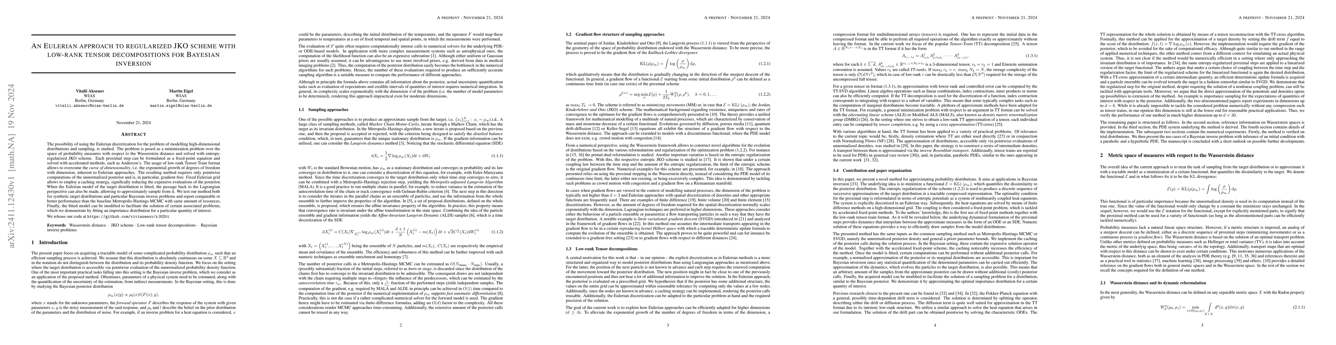 Thumbnail for An Eulerian approach to regularized JKO scheme with low-rank tensor
  decompositions for Bayesian inversion
