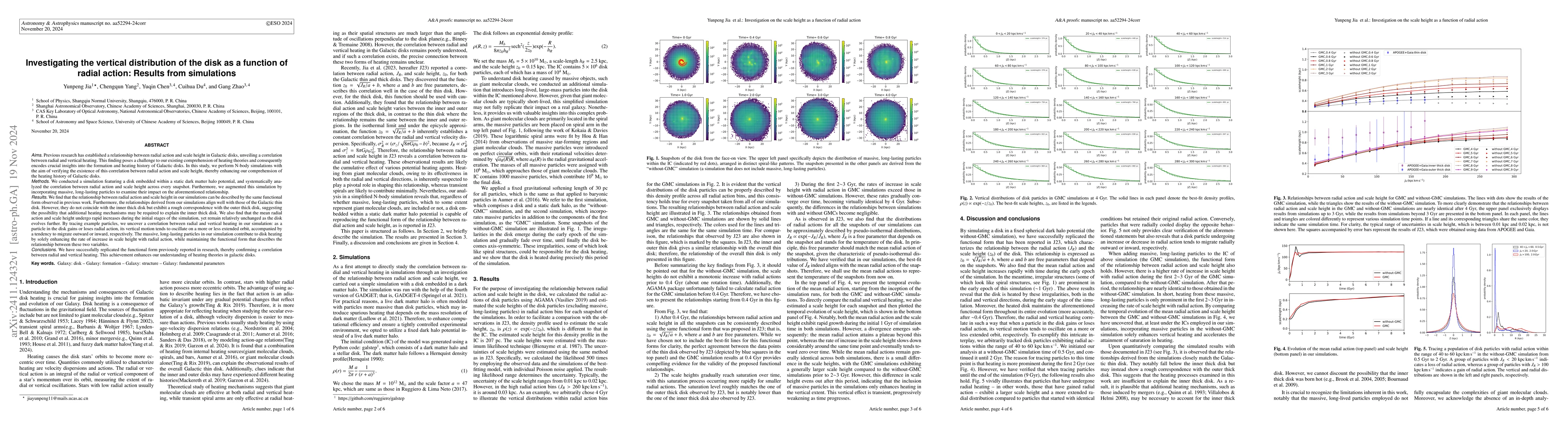 Thumbnail for Investigating the vertical distribution of the disk as a function of
  radial action: Results from simulations