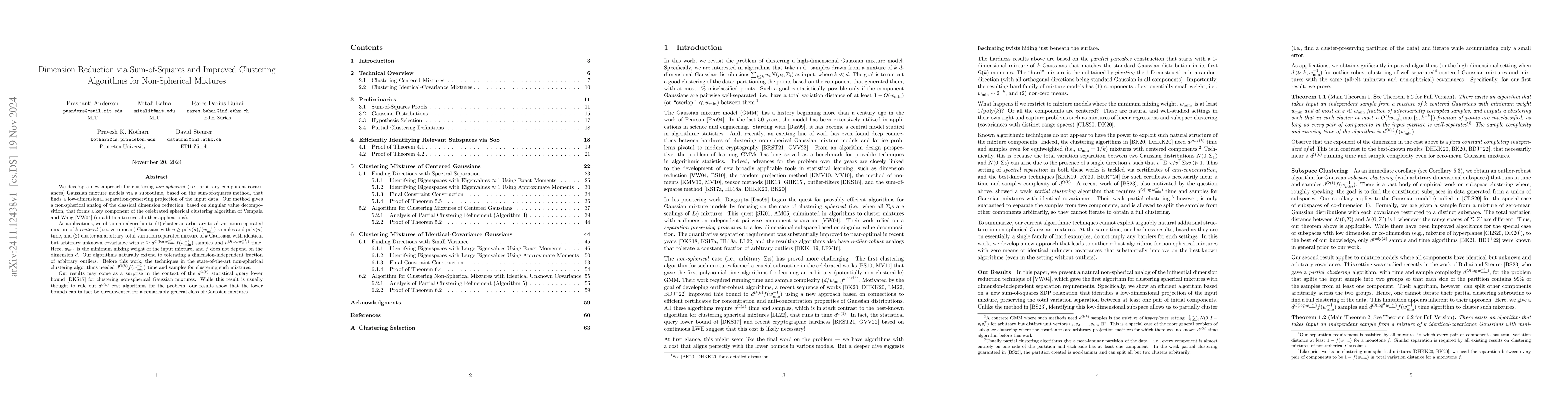 Thumbnail for Dimension Reduction via Sum-of-Squares and Improved Clustering
  Algorithms for Non-Spherical Mixtures