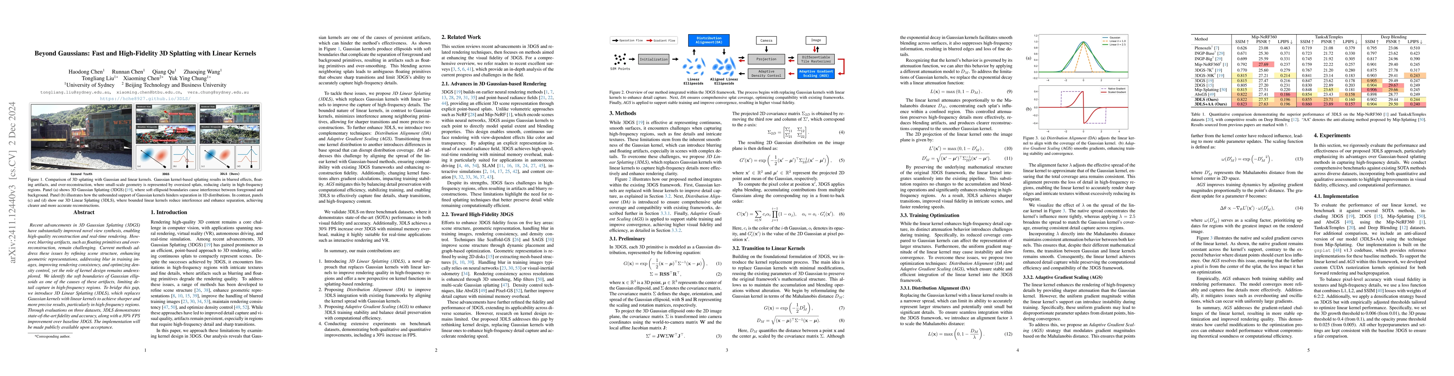 Thumbnail for Beyond Gaussians: Fast and High-Fidelity 3D Splatting with Linear
  Kernels