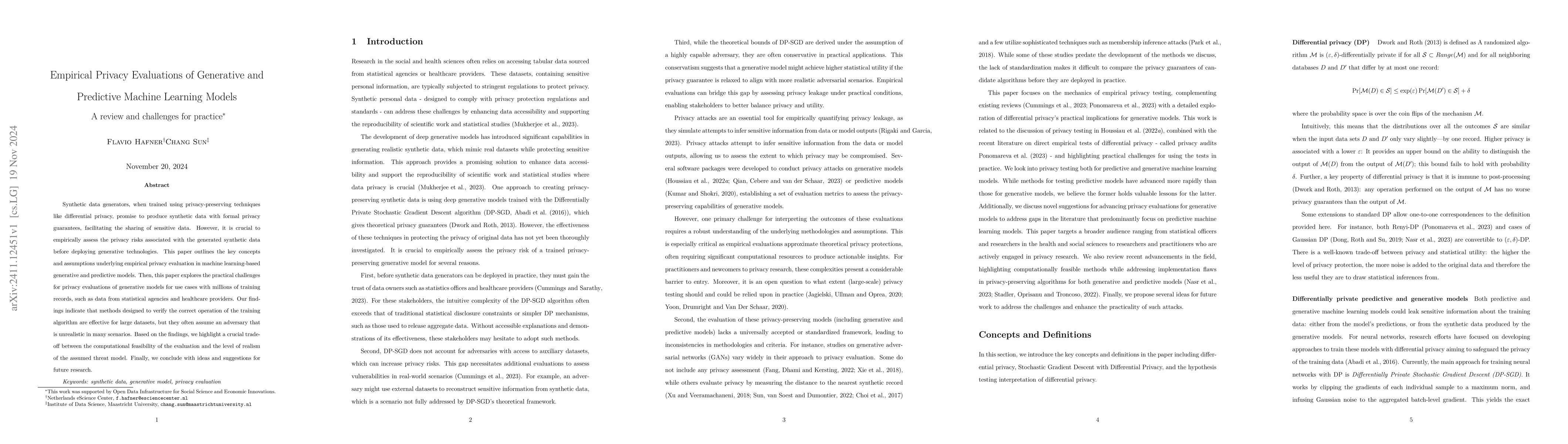 Thumbnail for Empirical Privacy Evaluations of Generative and Predictive Machine
  Learning Models -- A review and challenges for practice