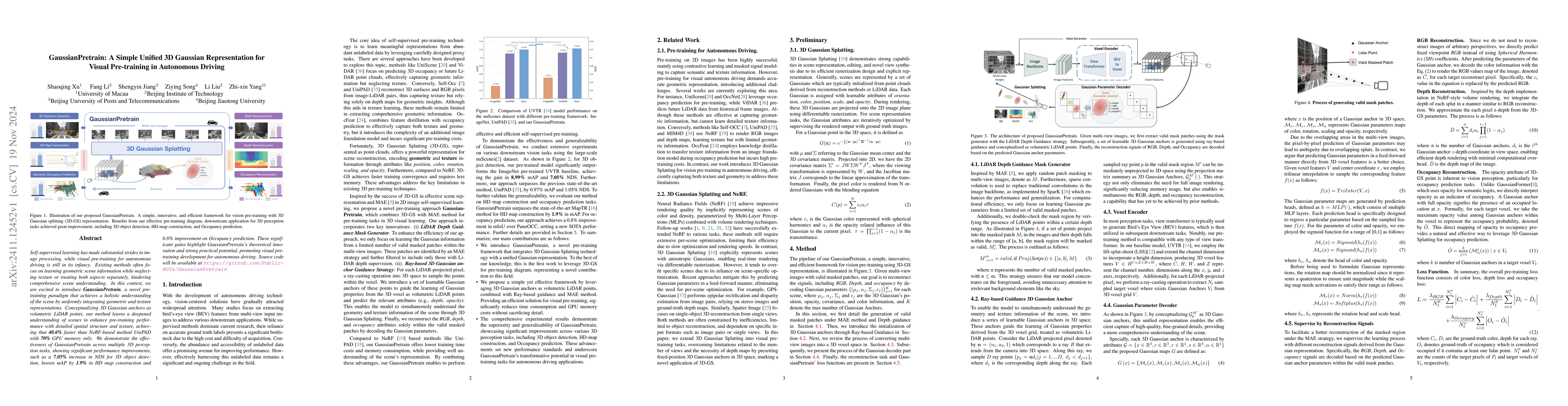 Thumbnail for GaussianPretrain: A Simple Unified 3D Gaussian Representation for Visual
  Pre-training in Autonomous Driving