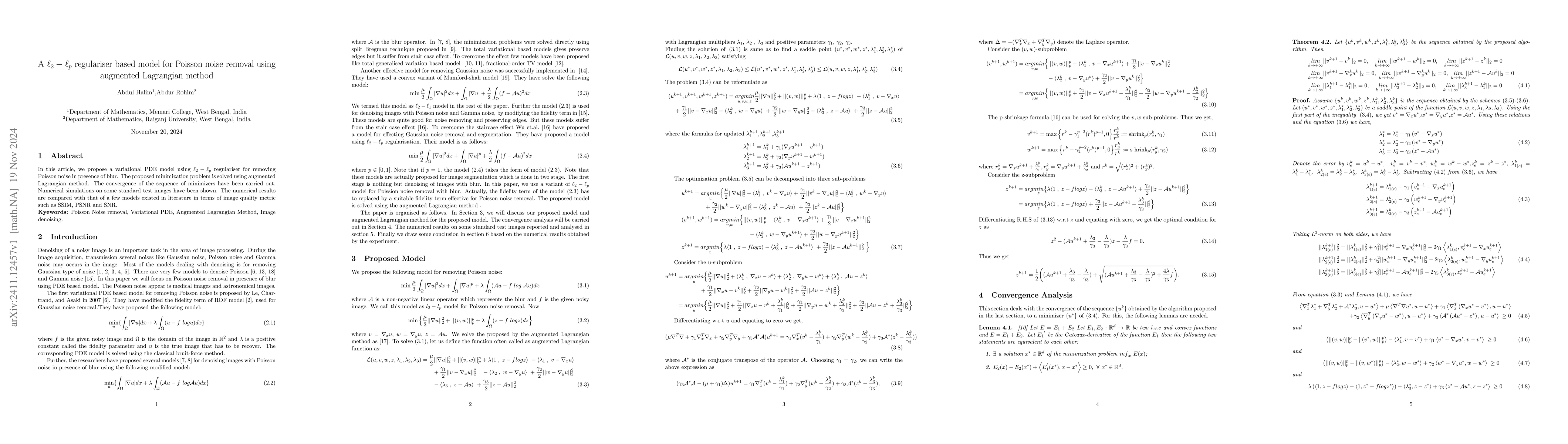 Thumbnail for A $\ell_2-\ell_p$ regulariser based model for Poisson noise removal
  using augmented Lagrangian method