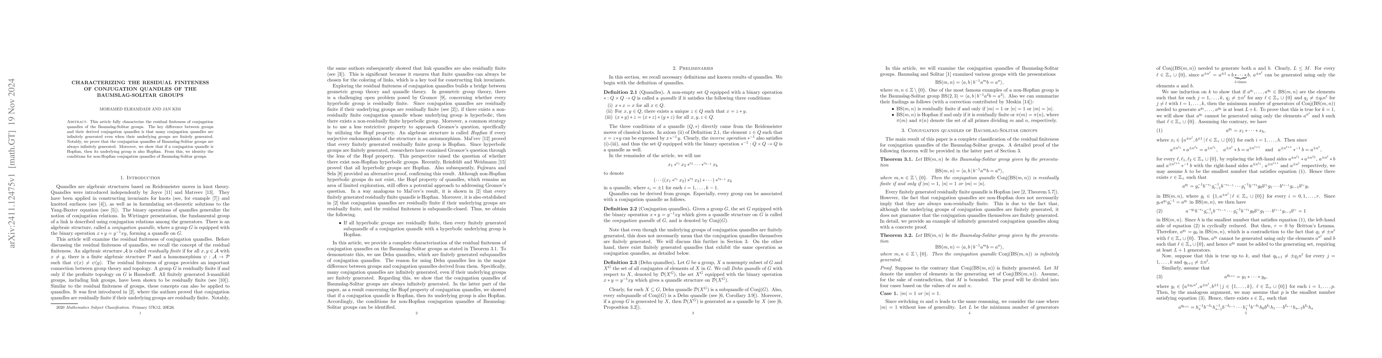 Thumbnail for Characterizing the Residual Finiteness of Conjugation Quandles on the
  Baumslag-Solitar Groups