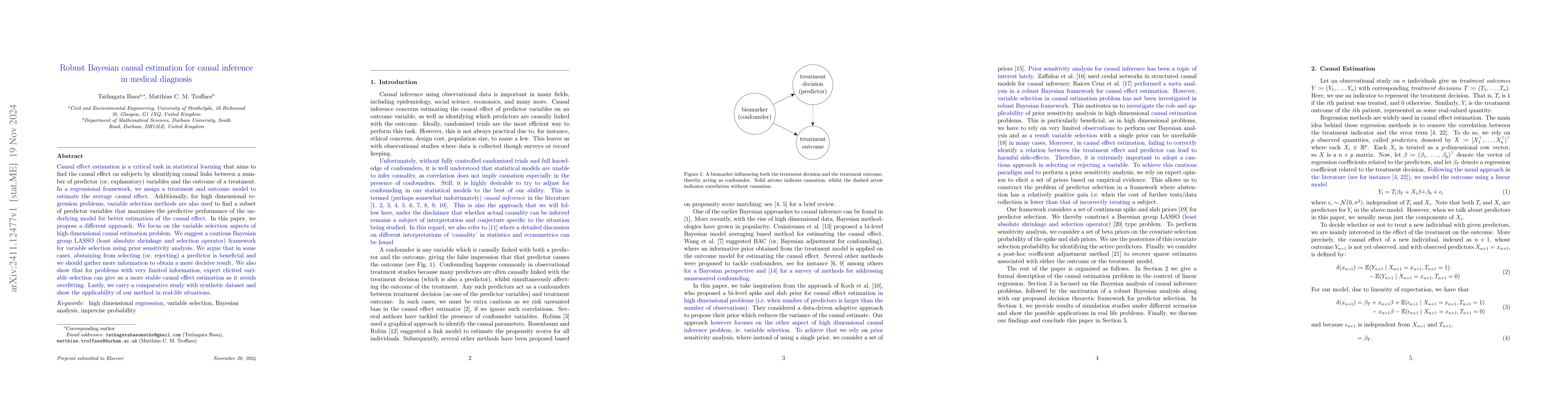 Thumbnail for Robust Bayesian causal estimation for causal inference in medical
  diagnosis