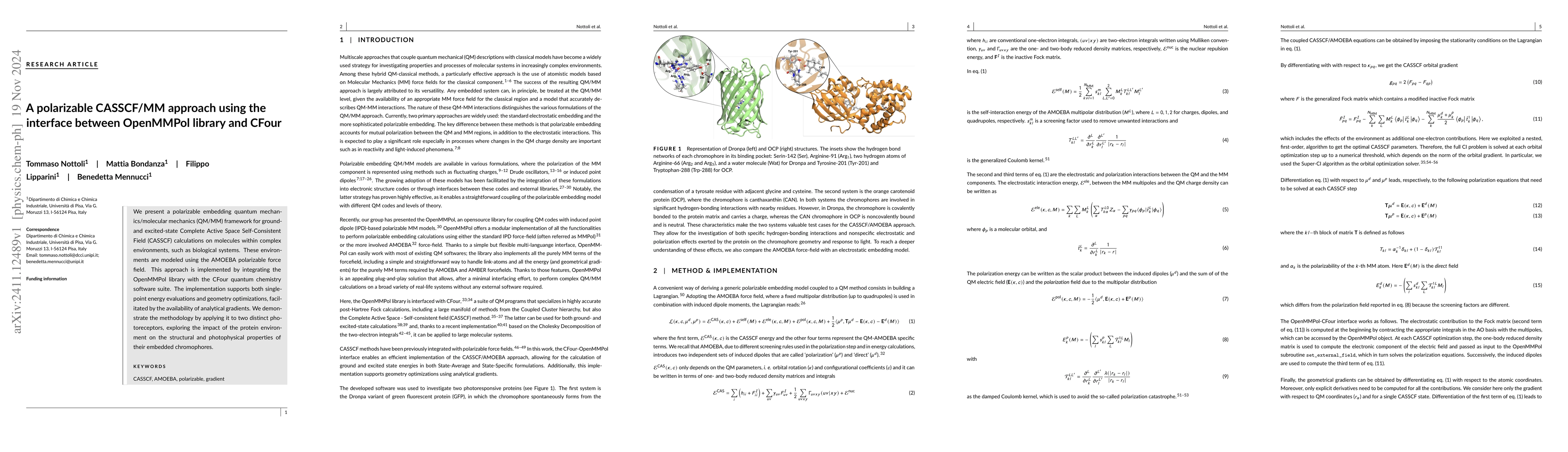 Thumbnail for A polarizable CASSCF/MM approach using the interface between OpenMMPol
  library and CFour