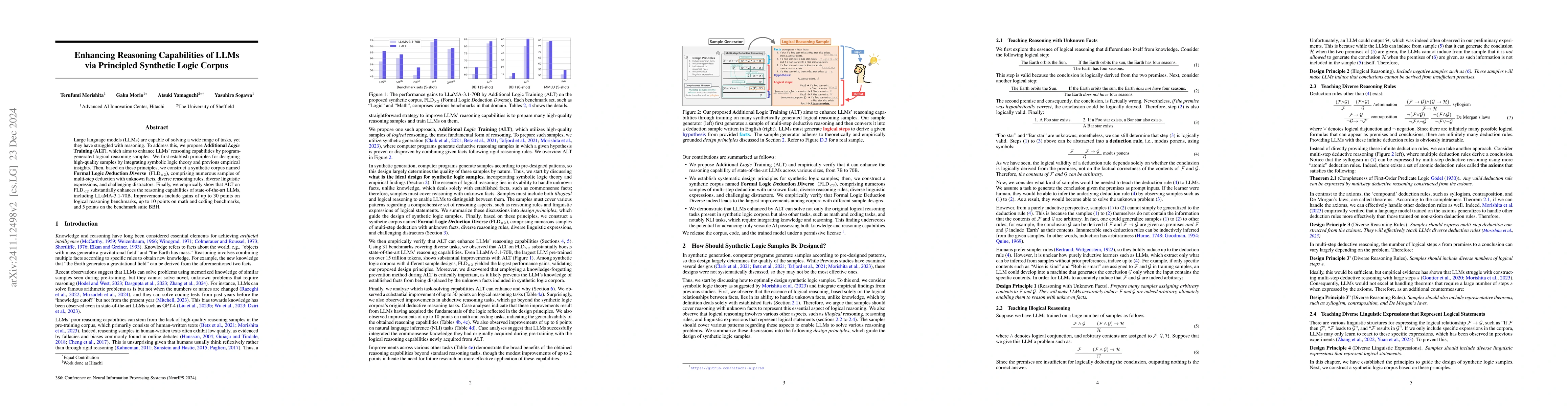 Thumbnail for Enhancing Reasoning Capabilities of LLMs via Principled Synthetic Logic
  Corpus