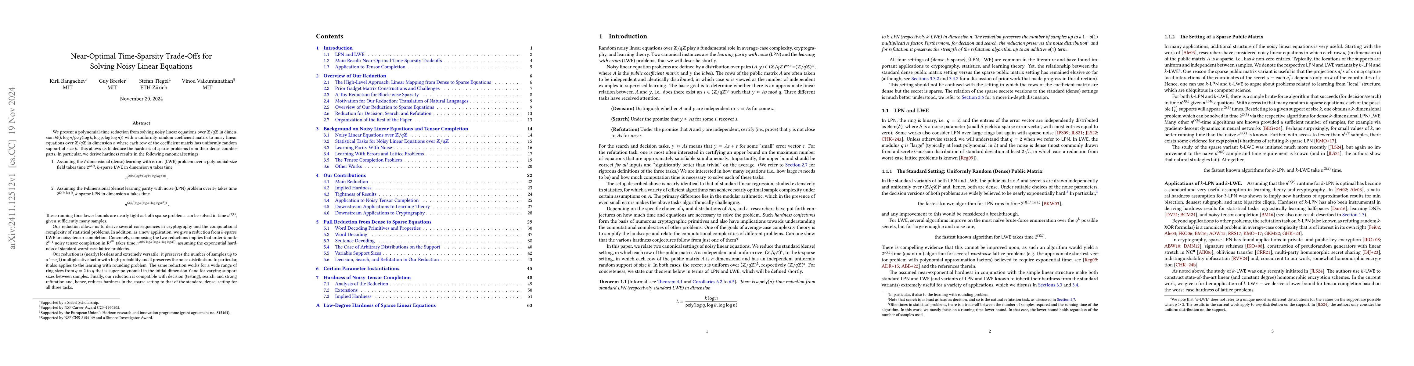 Thumbnail for Near-Optimal Time-Sparsity Trade-Offs for Solving Noisy Linear Equations