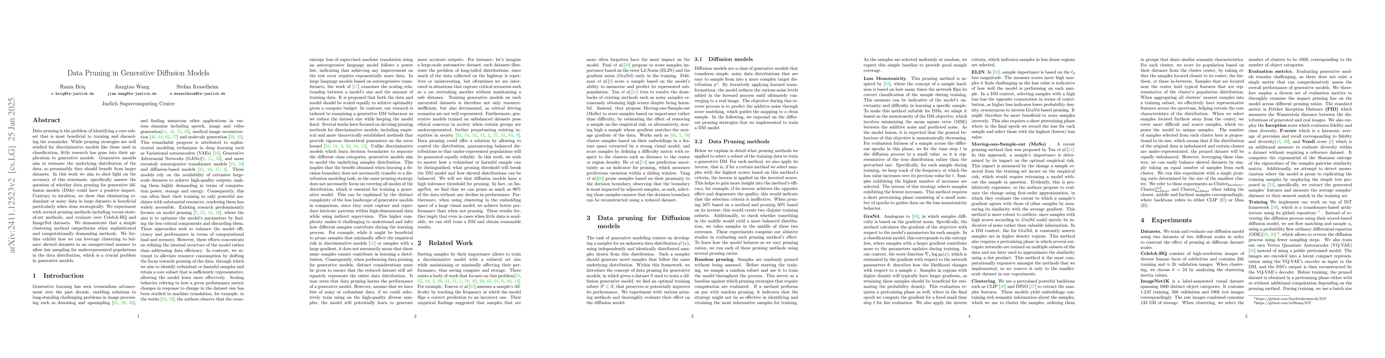 Thumbnail for Data Pruning in Generative Diffusion Models
