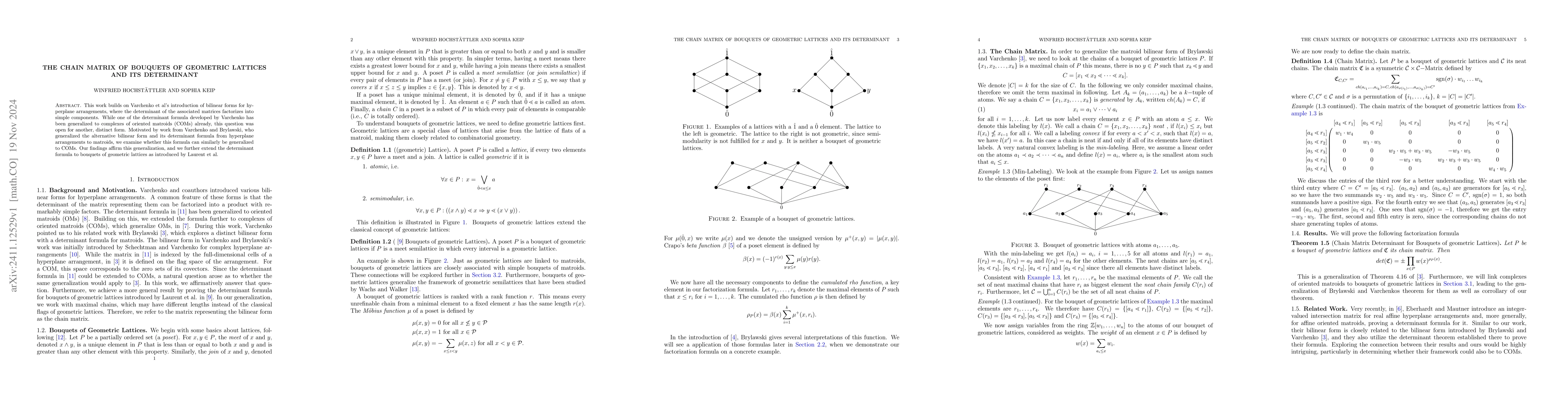 Thumbnail for The Chain Matrix of Bouquets of Geometric Lattices and its Determinant