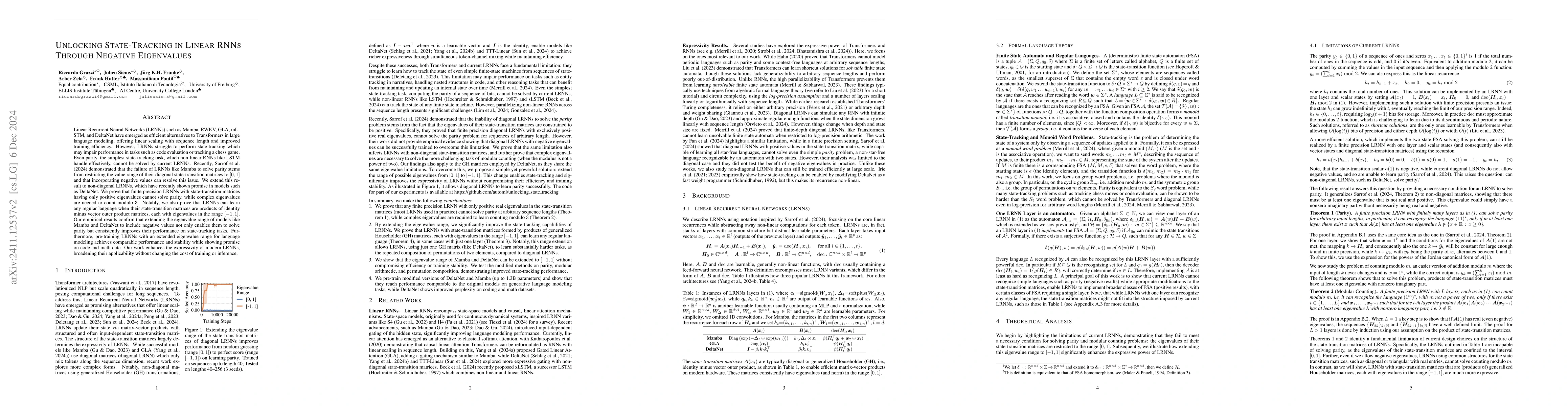Thumbnail for Unlocking State-Tracking in Linear RNNs Through Negative Eigenvalues