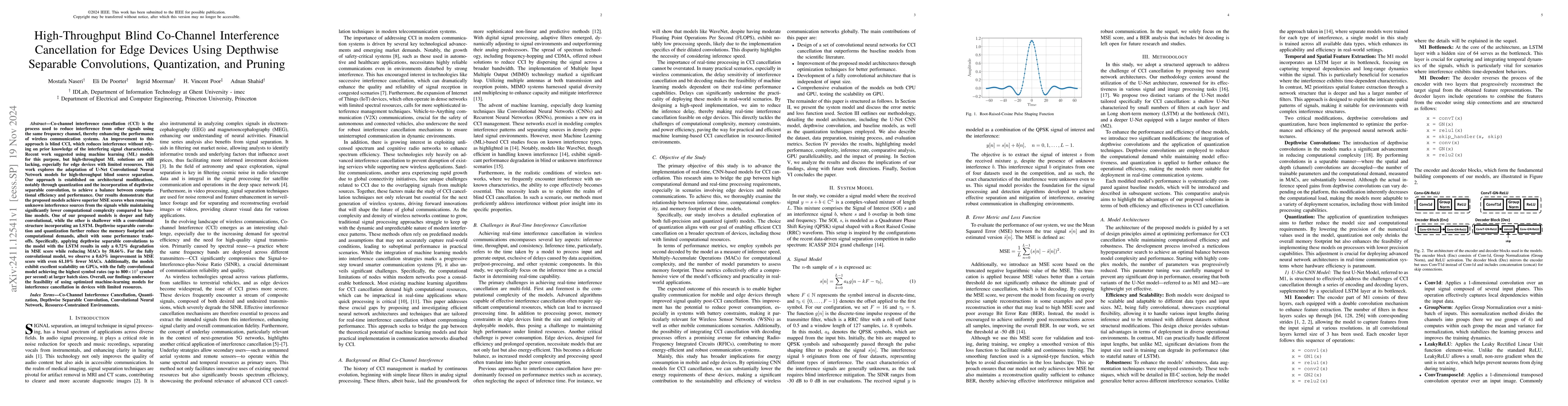 Thumbnail for High-Throughput Blind Co-Channel Interference Cancellation for Edge
  Devices Using Depthwise Separable Convolutions, Quantization, and Pruning