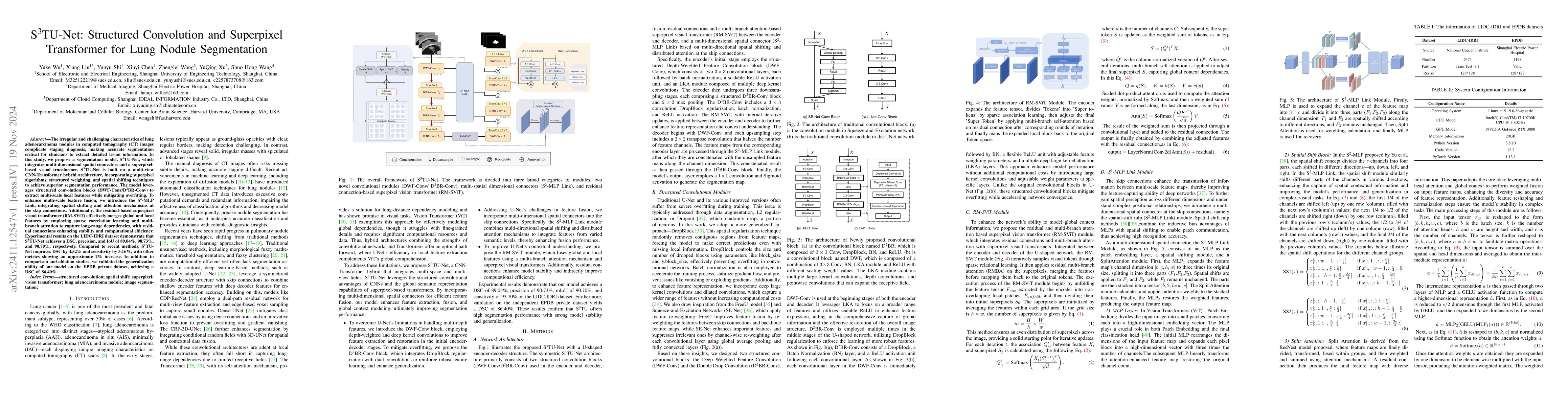 Thumbnail for S3TU-Net: Structured Convolution and Superpixel Transformer for Lung
  Nodule Segmentation