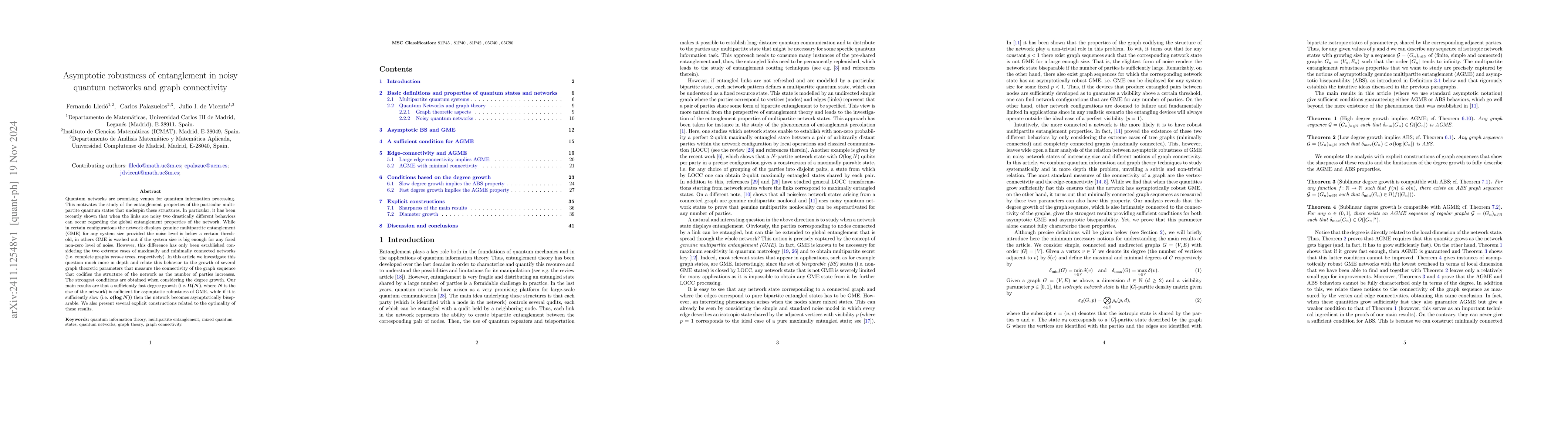 Thumbnail for Asymptotic robustness of entanglement in noisy quantum networks and
  graph connectivity