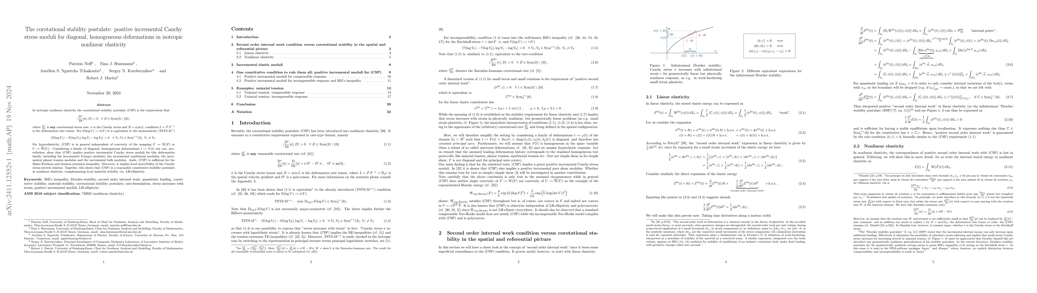 Thumbnail for The corotational stability postulate: positive incremental Cauchy stress
  moduli for diagonal, homogeneous deformations in isotropic nonlinear
  elasticity