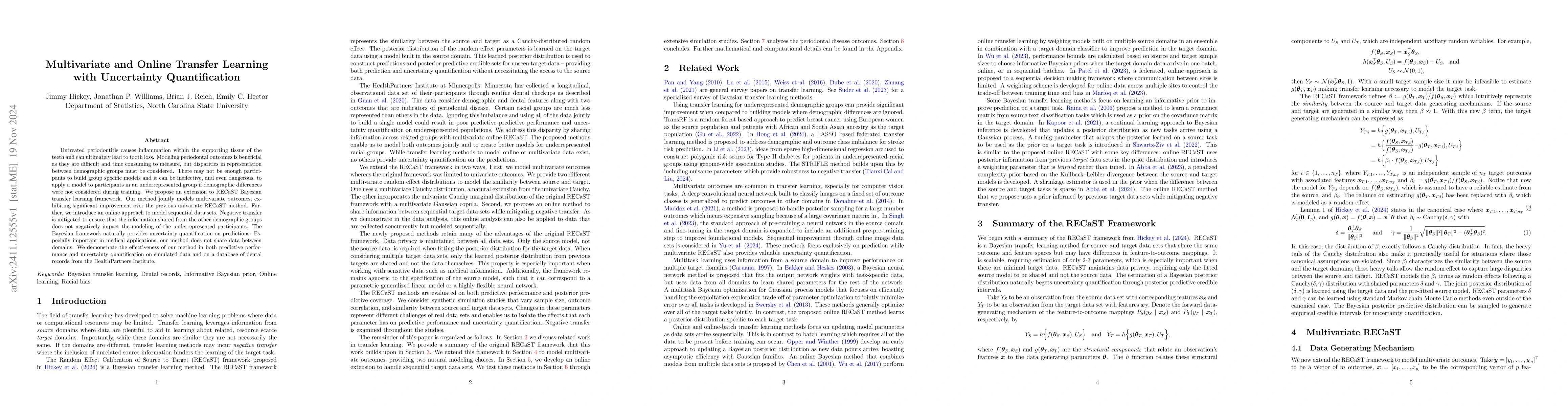 Thumbnail for Multivariate and Online Transfer Learning with Uncertainty
  Quantification