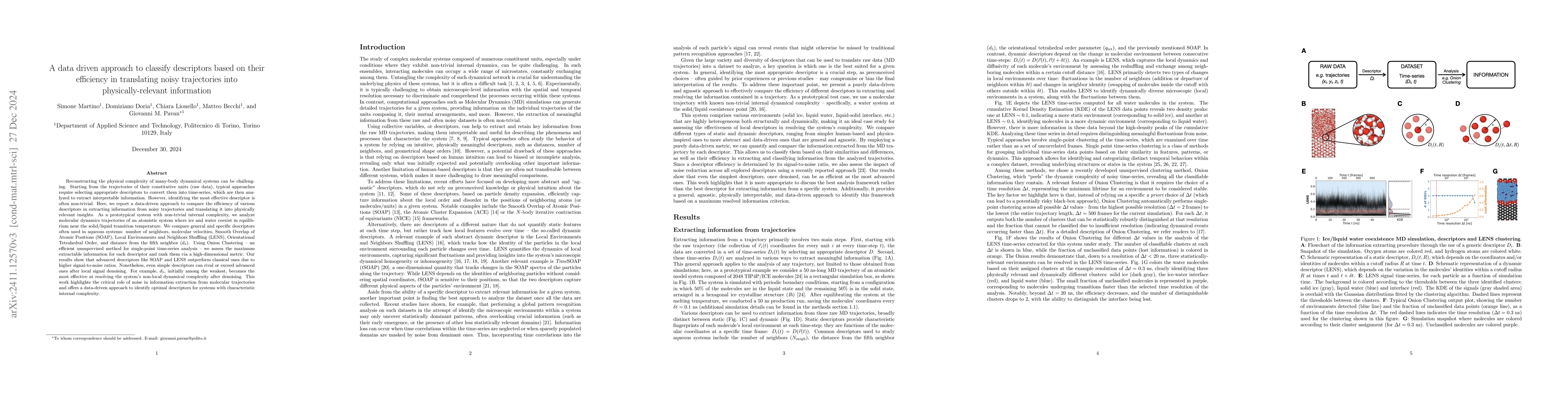 Thumbnail for A data driven approach to classify descriptors based on their efficiency
  in translating noisy trajectories into physically-relevant information