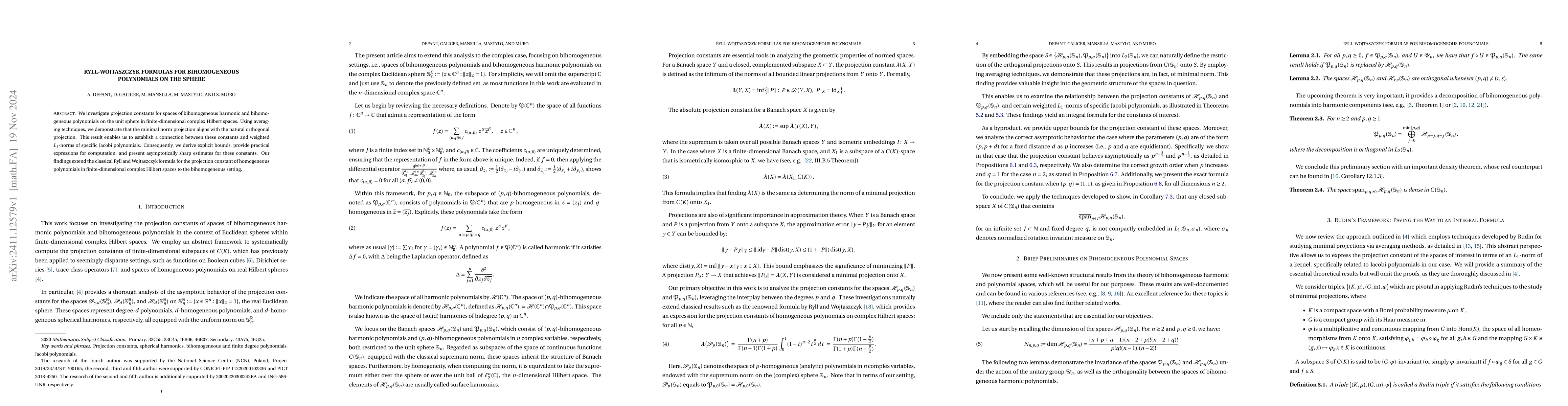 Thumbnail for Ryll-Wojtaszczyk Formulas for bihomogeneous polynomials on the sphere