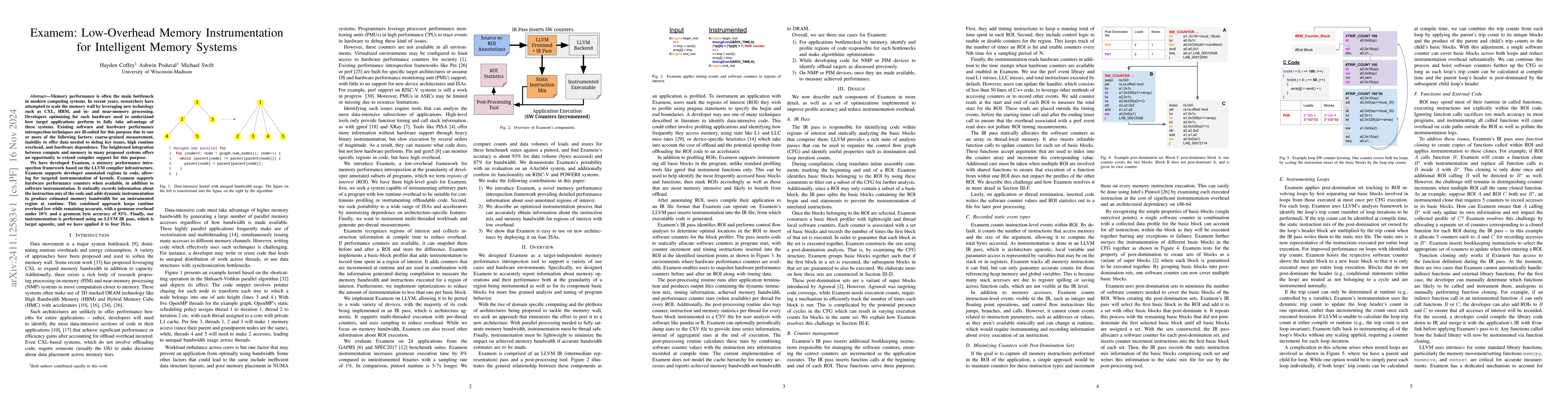 Thumbnail for Examem: Low-Overhead Memory Instrumentation for Intelligent Memory
  Systems