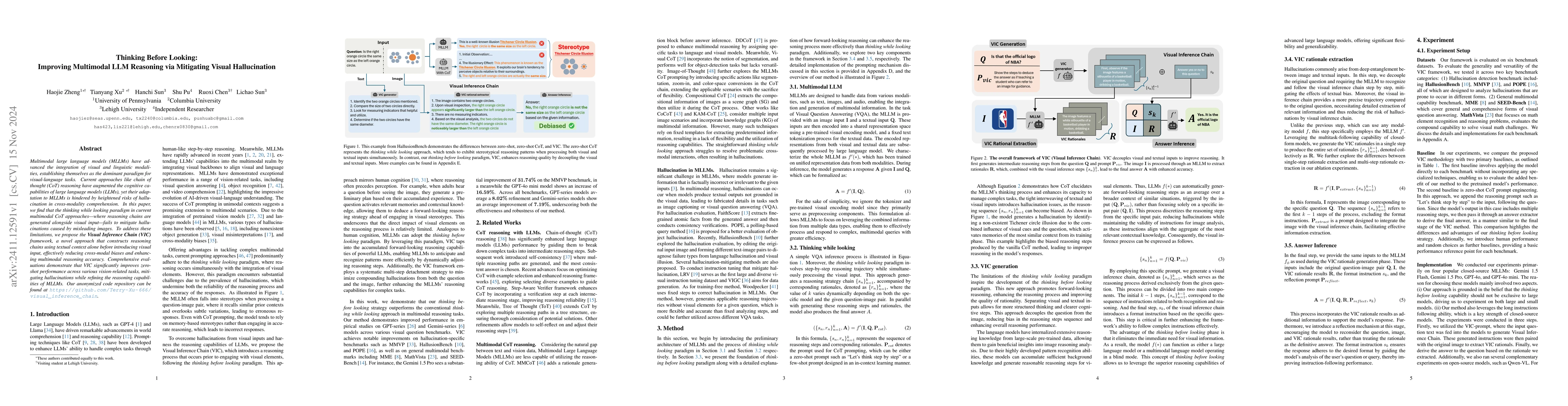 Thumbnail for Thinking Before Looking: Improving Multimodal LLM Reasoning via
  Mitigating Visual Hallucination