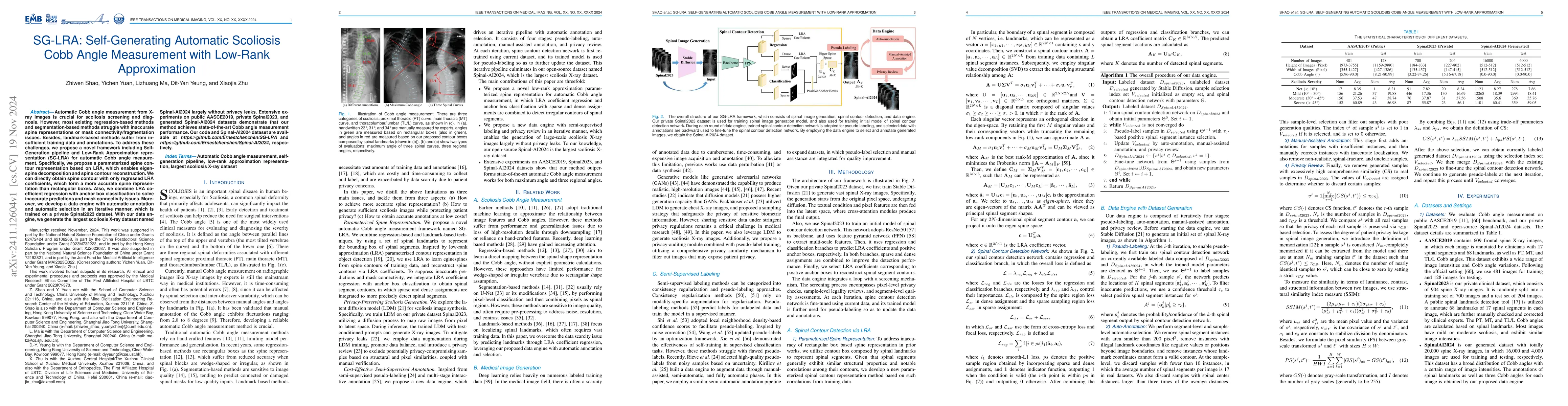 Thumbnail for SG-LRA: Self-Generating Automatic Scoliosis Cobb Angle Measurement with
  Low-Rank Approximation
