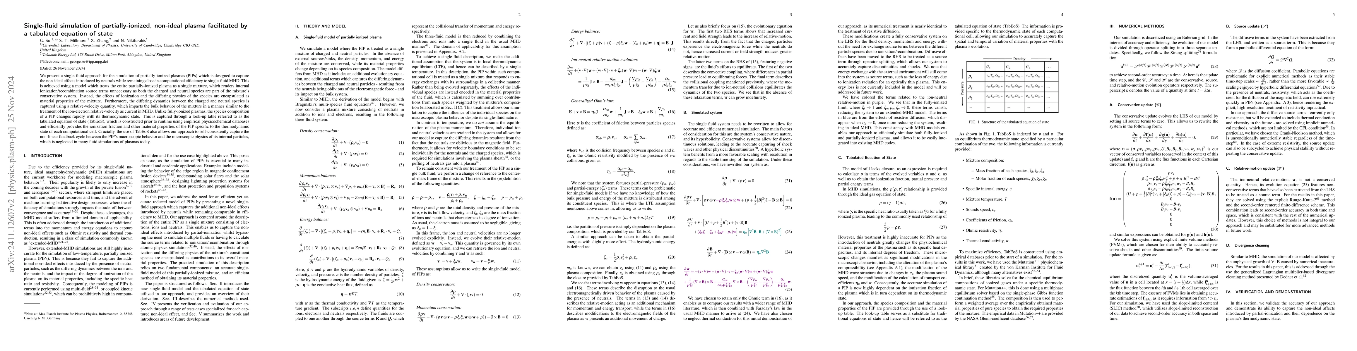 Thumbnail for Single-fluid simulation of partially-ionized, non-ideal plasma
  facilitated by a tabulated equation of state