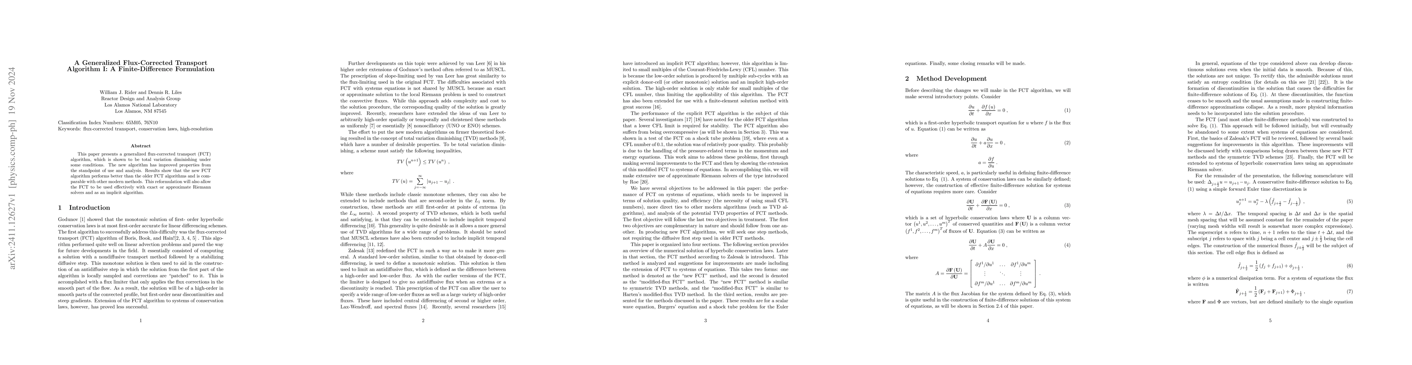 Thumbnail for A Generalized Flux-Corrected Transport Algorithm I: A Finite-Difference
  Formulation