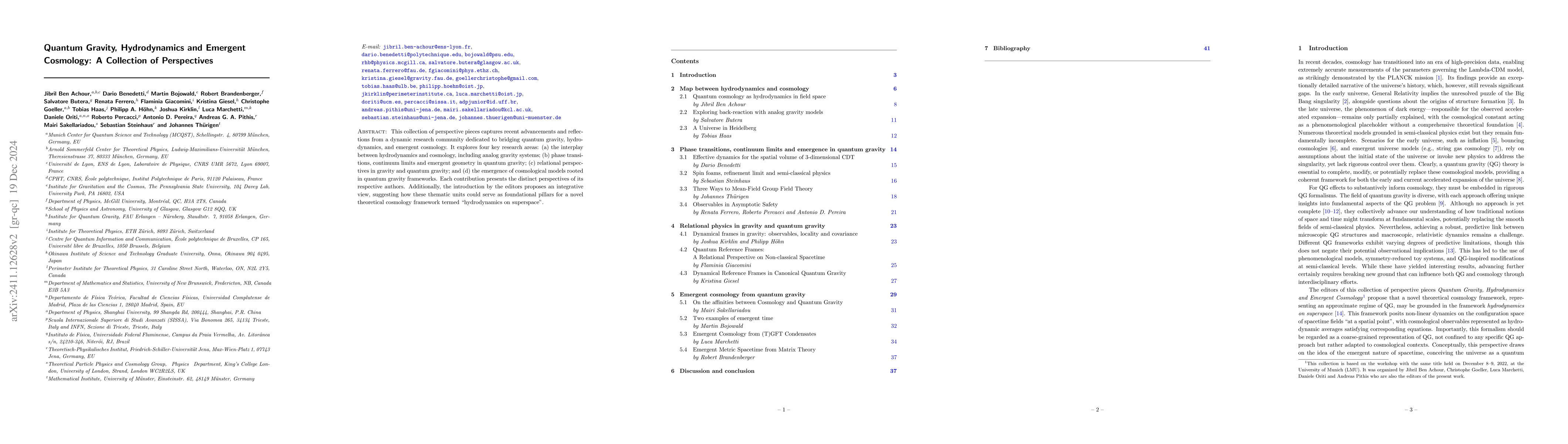 Thumbnail for Quantum Gravity, Hydrodynamics and Emergent Cosmology: A Collection of
  Perspectives