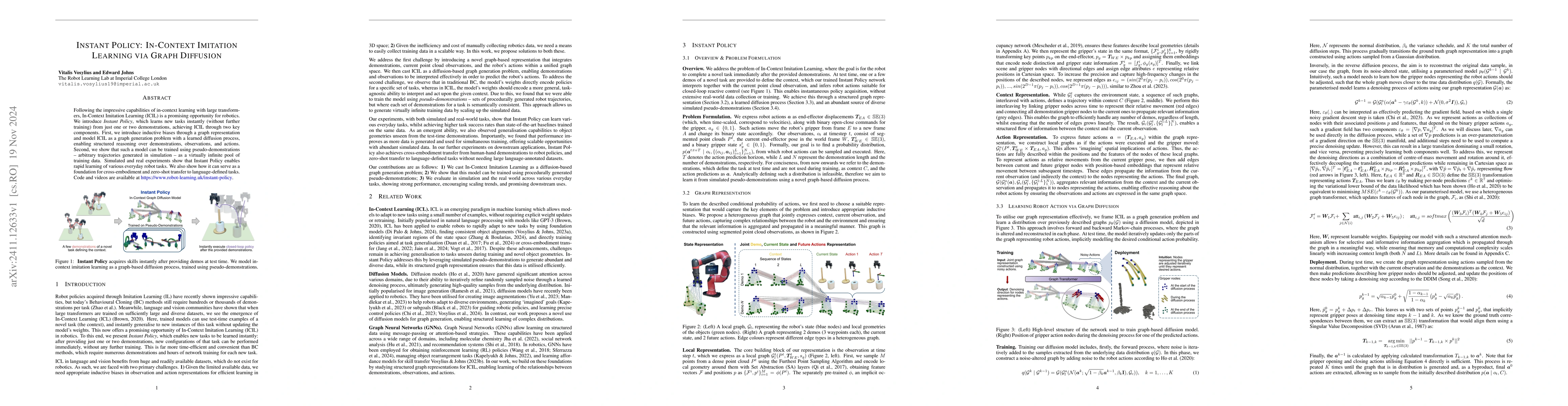 Thumbnail for Instant Policy: In-Context Imitation Learning via Graph Diffusion