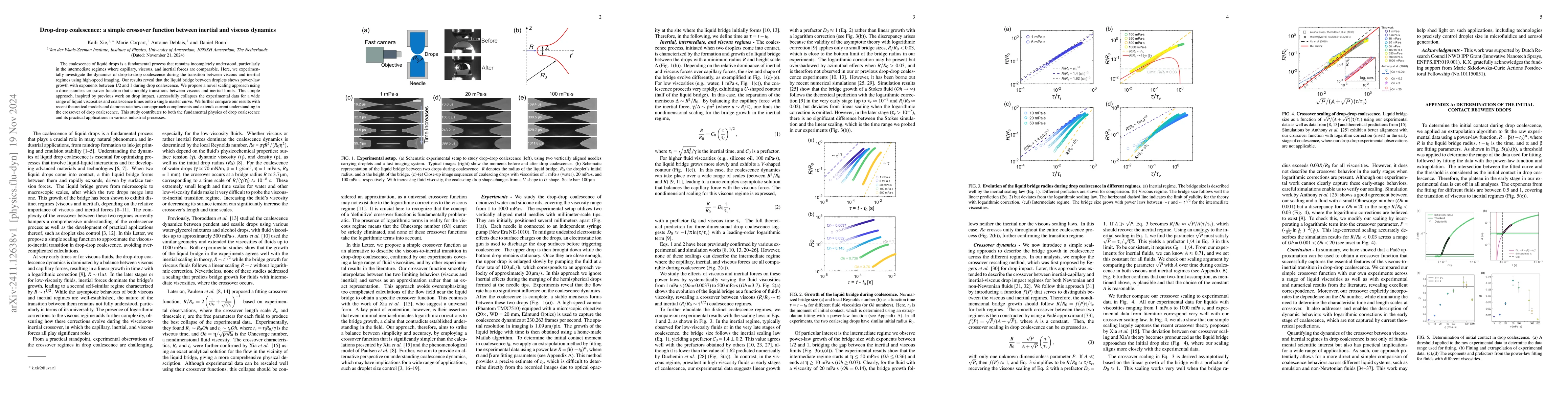 Thumbnail for Drop-drop coalescence: a simple crossover function between inertial and
  viscous dynamics