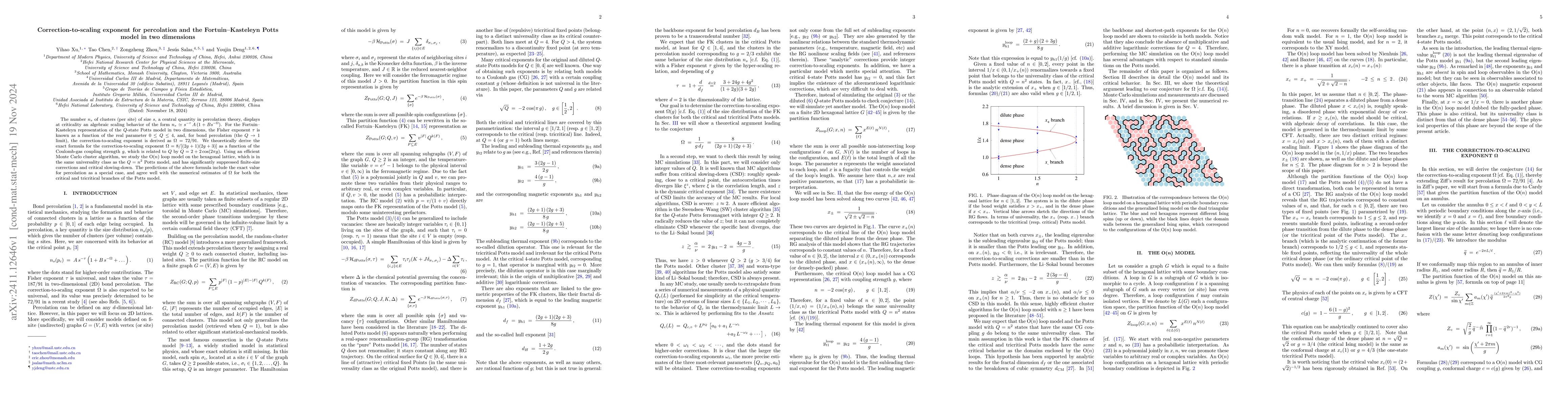 Thumbnail for Correction-to-scaling exponent for percolation and the
  Fortuin--Kasteleyn Potts model in two dimensions