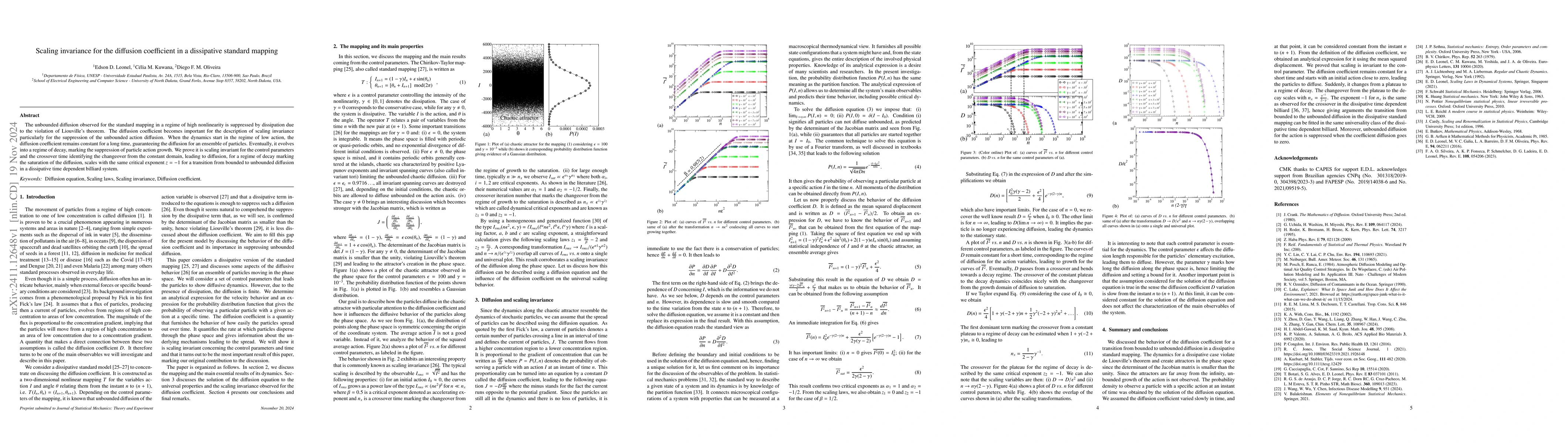 Thumbnail for Scaling invariance for the diffusion coefficient in a dissipative
  standard mapping