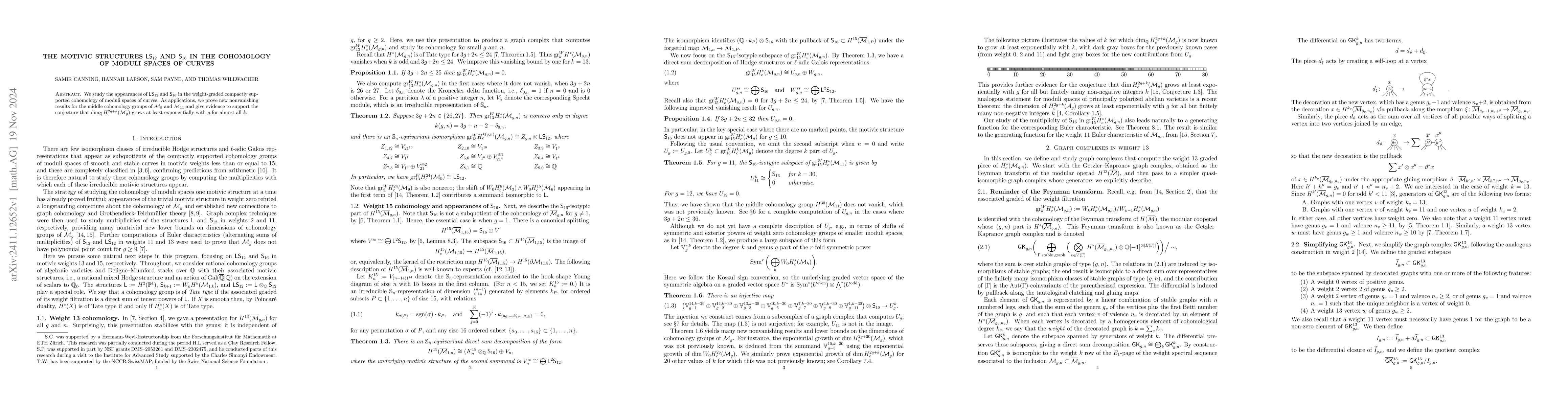 Thumbnail for The motivic structures $\mathsf{LS}_{12}$ and $\mathsf{S}_{16}$ in the
  cohomology of moduli spaces of curves