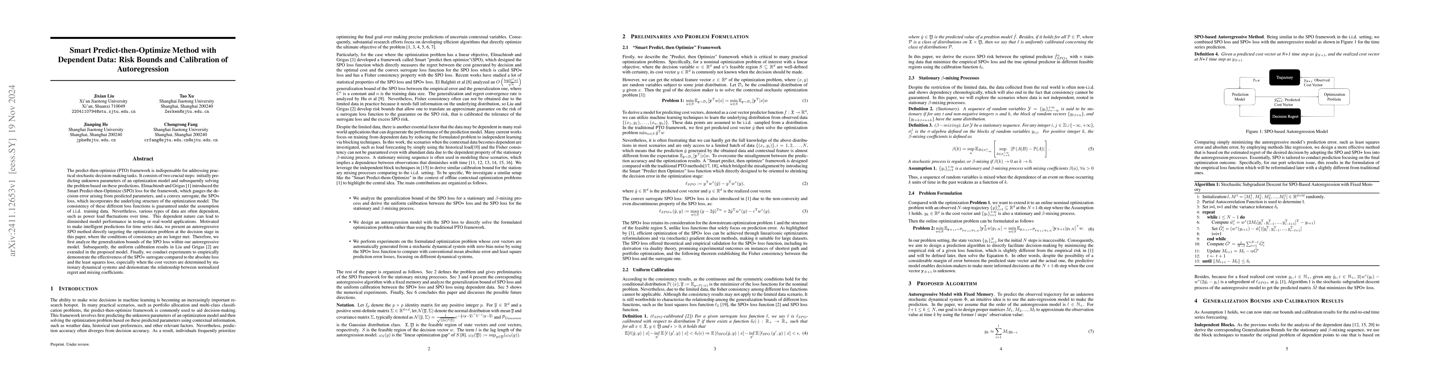 Thumbnail for Smart Predict-then-Optimize Method with Dependent Data: Risk Bounds and
  Calibration of Autoregression