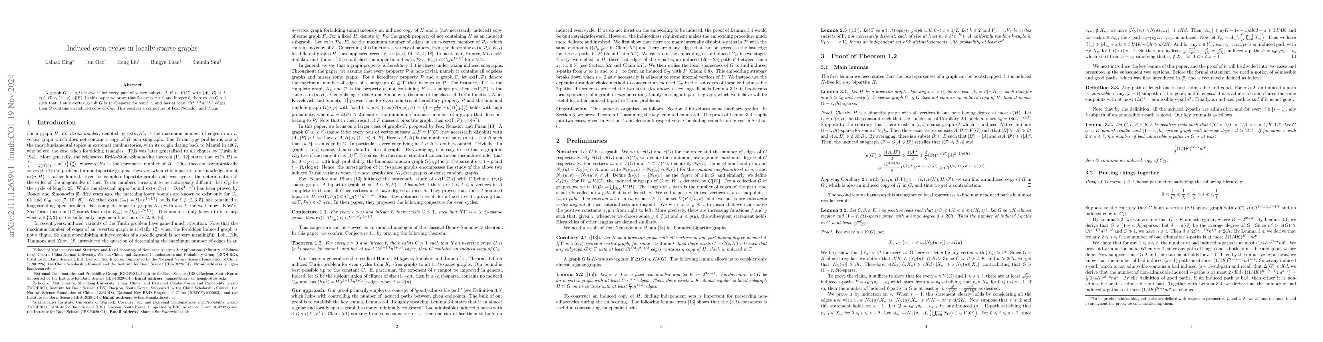 Thumbnail for Induced even cycles in locally sparse graphs